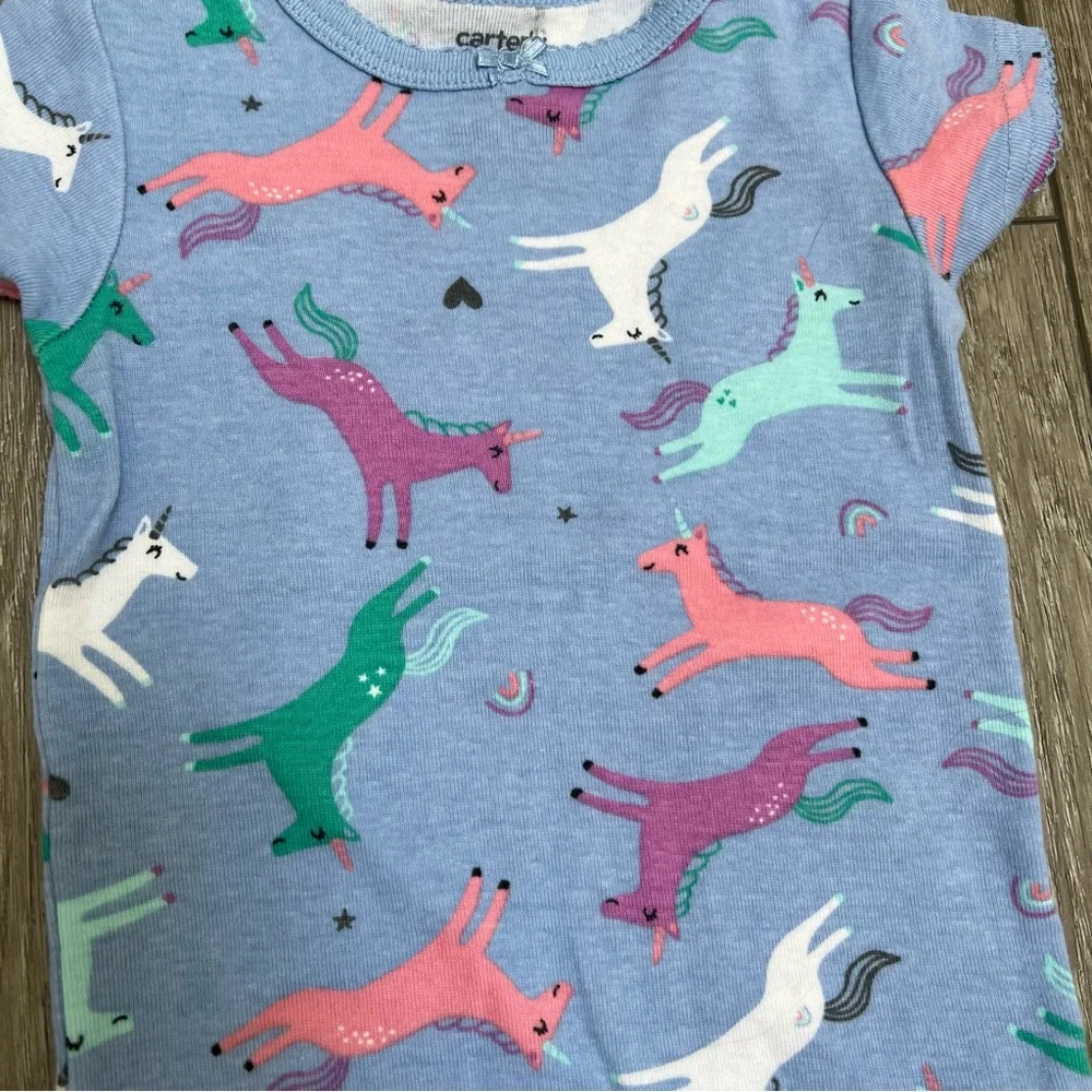 CARTERS 2PC SHORT SLEEVE SHIRT AND PANTS PAJAMA SET UNICORN BLUE 12MO